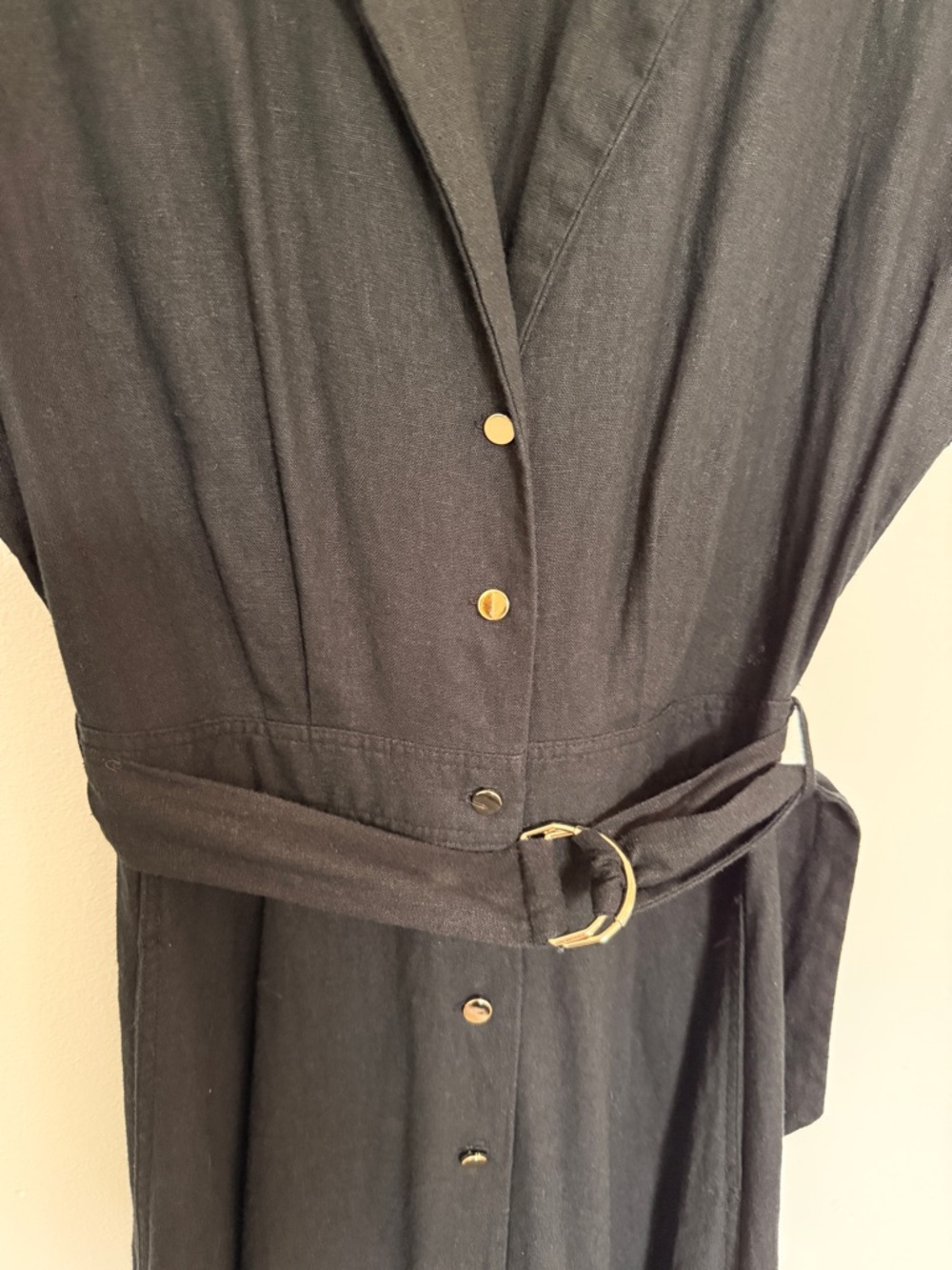 Zara Black Button-Front Belted Linen Maxi Dress with Gold Buttons - Size S - Picture 5 of 14